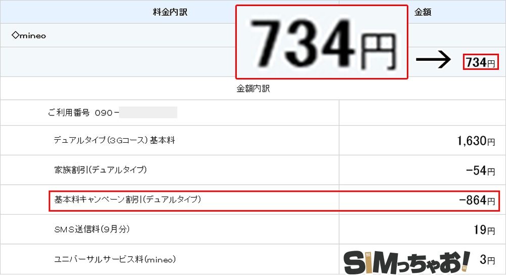 マイネオの月額料金の画像