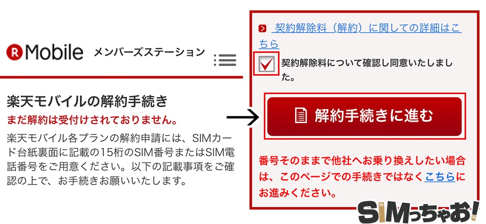 楽天モバイルの解約画像