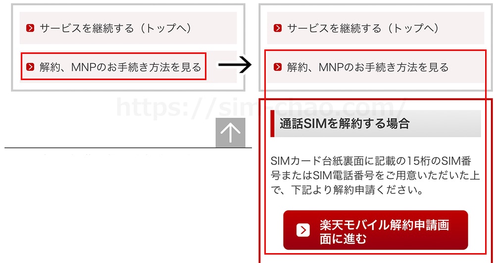 楽天モバイル解約手順の画像