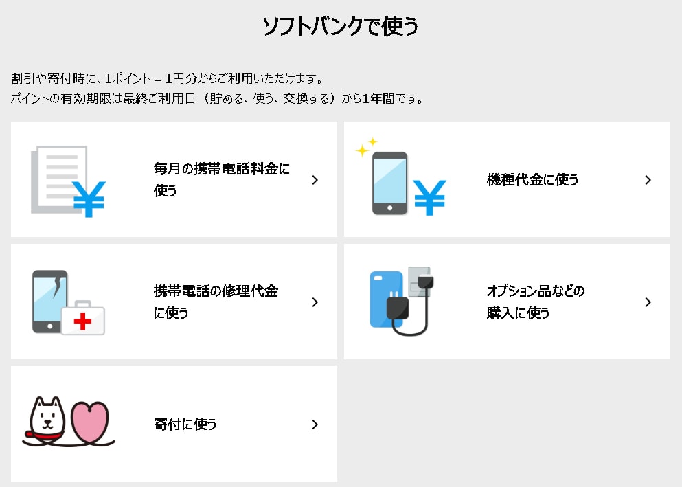 ソフトバンクポイントの使い道