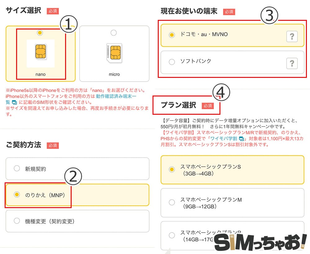 Y!mobileのSIMのみ+MNPの申込み手順の画像