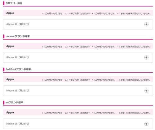 uqモバイルiPhonese2の動作確認端末一覧の画像